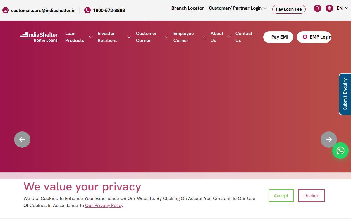 India Shelter Finance website preview