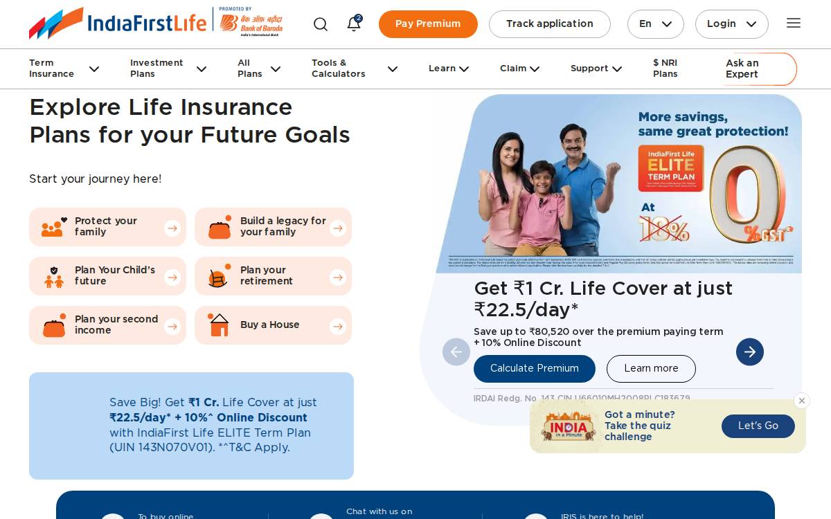 Indiafirst Life Insurance website preview