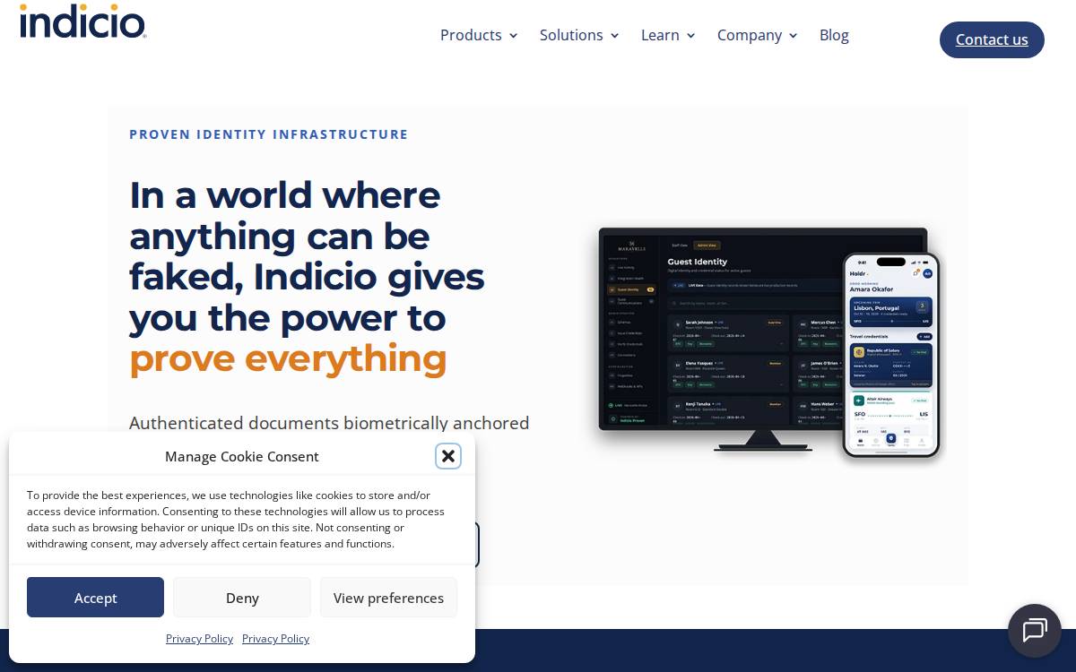 Indicio website preview