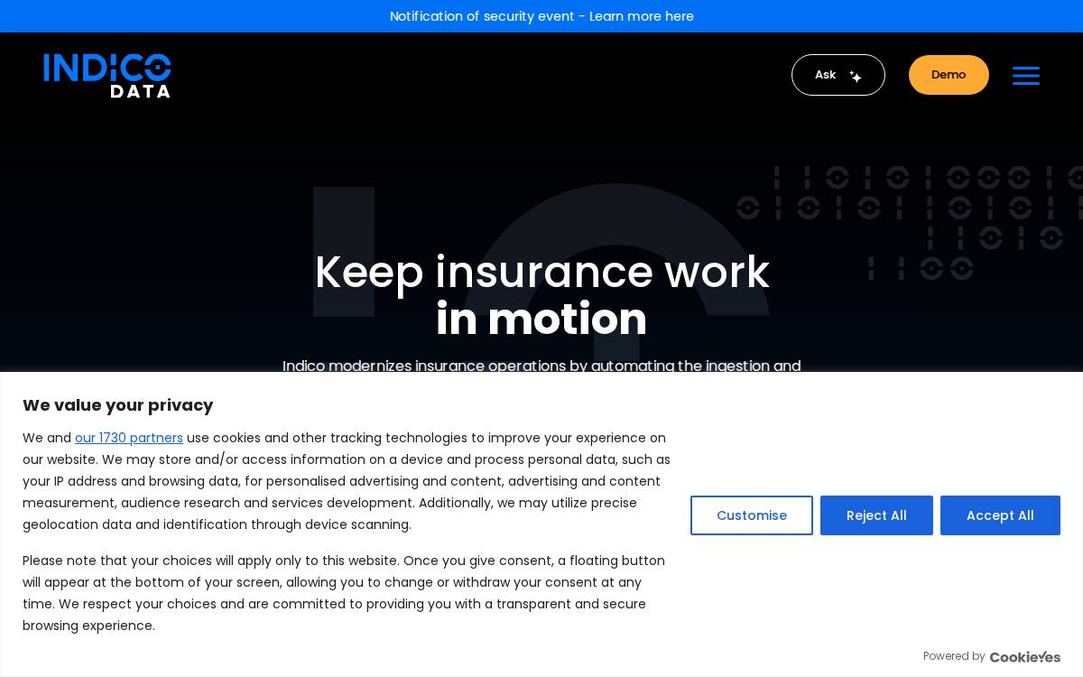 Indico Data website preview