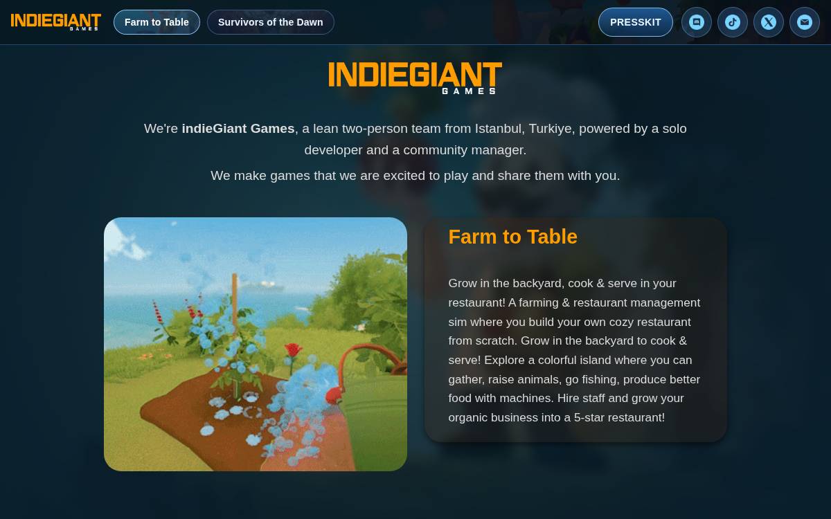 Indie Giant Games website preview
