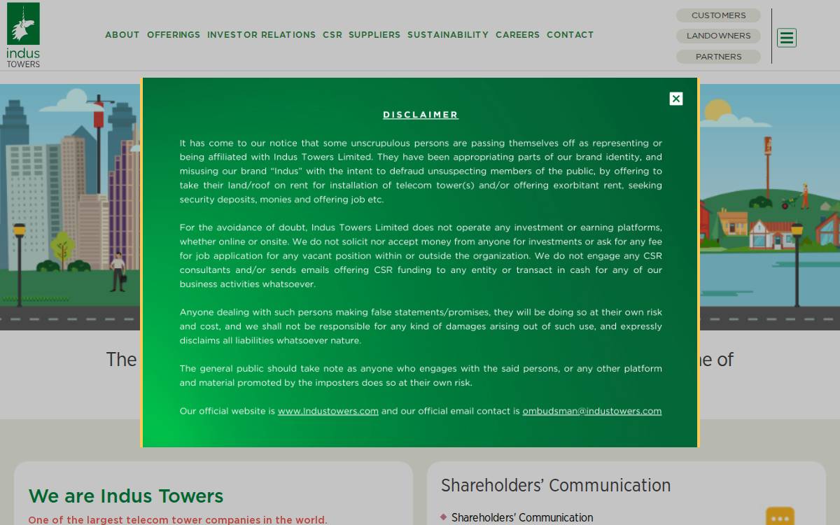 Indus Towers Limited website preview