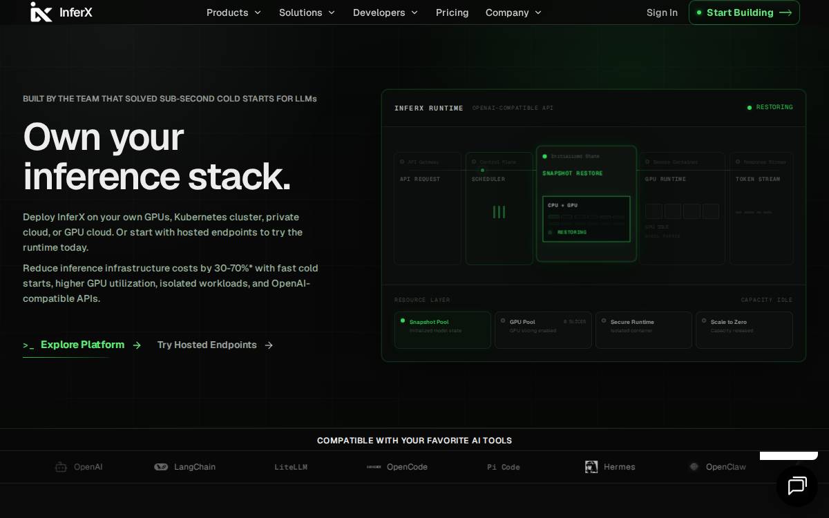 InferX website preview