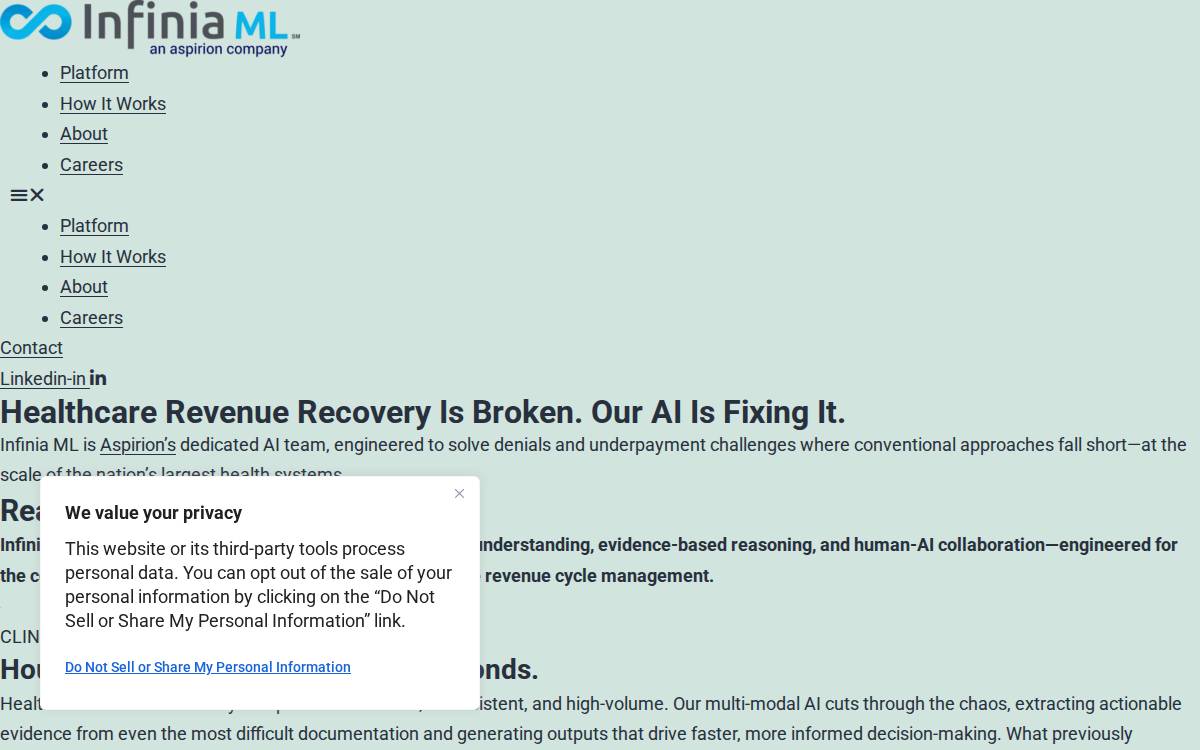 Infinia ML website preview