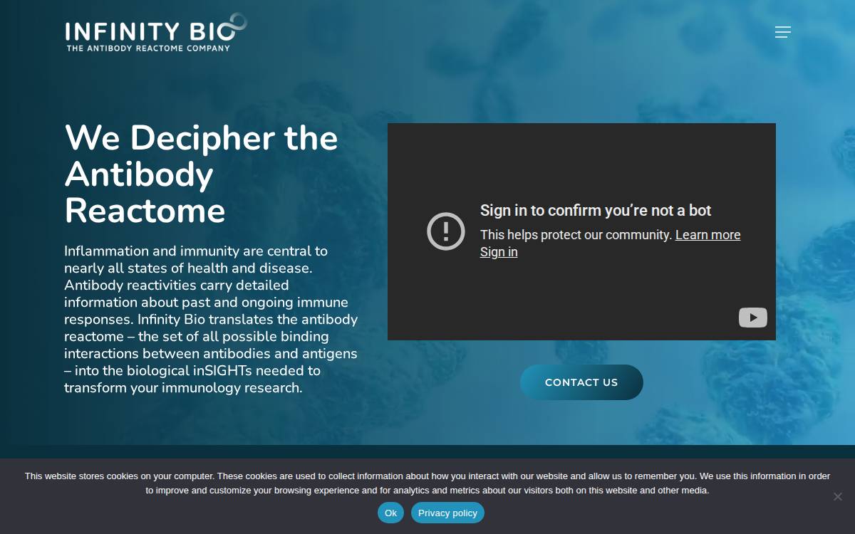 Infinity Bio website preview