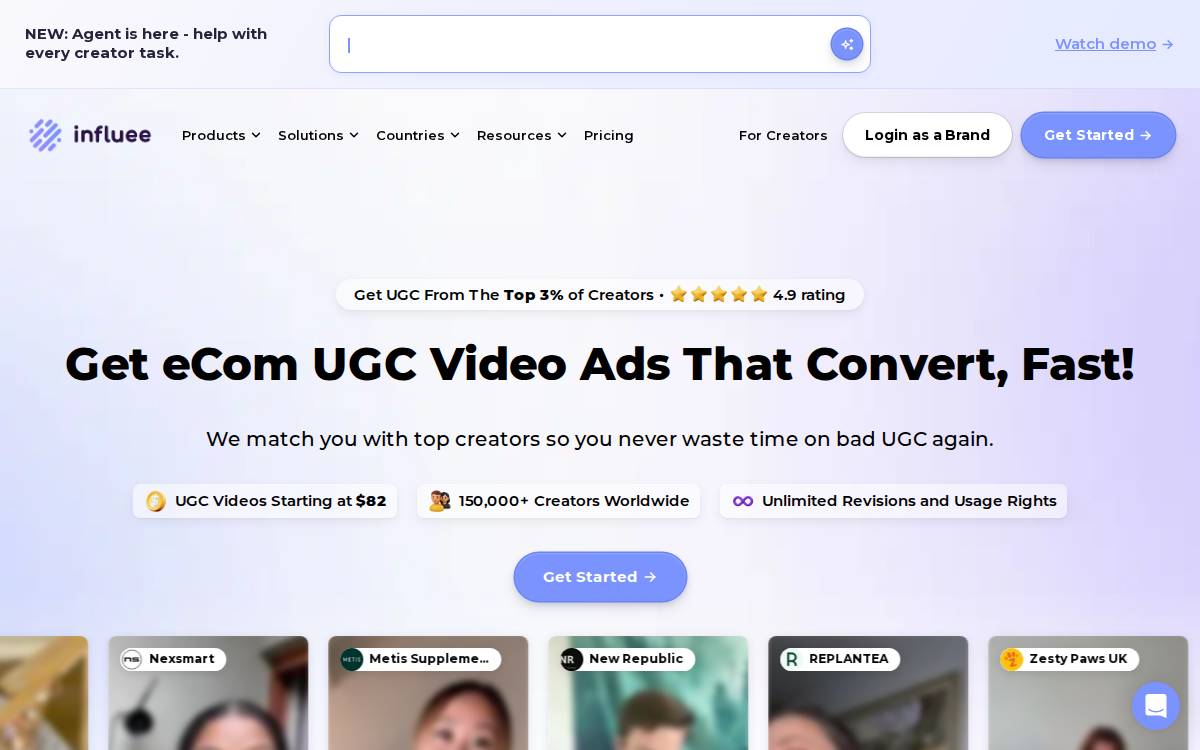 Influee website preview