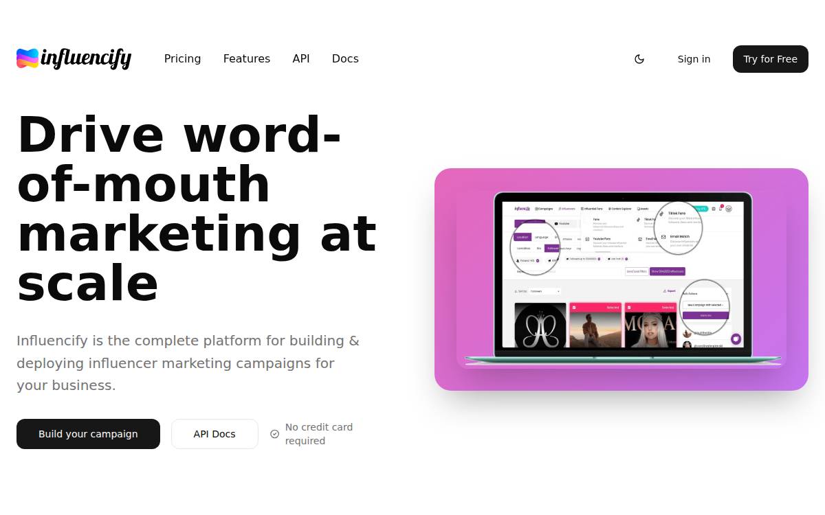 Influencify website preview
