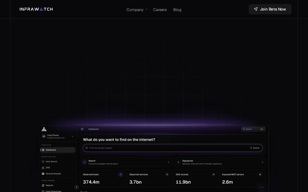 Infrawatch website preview