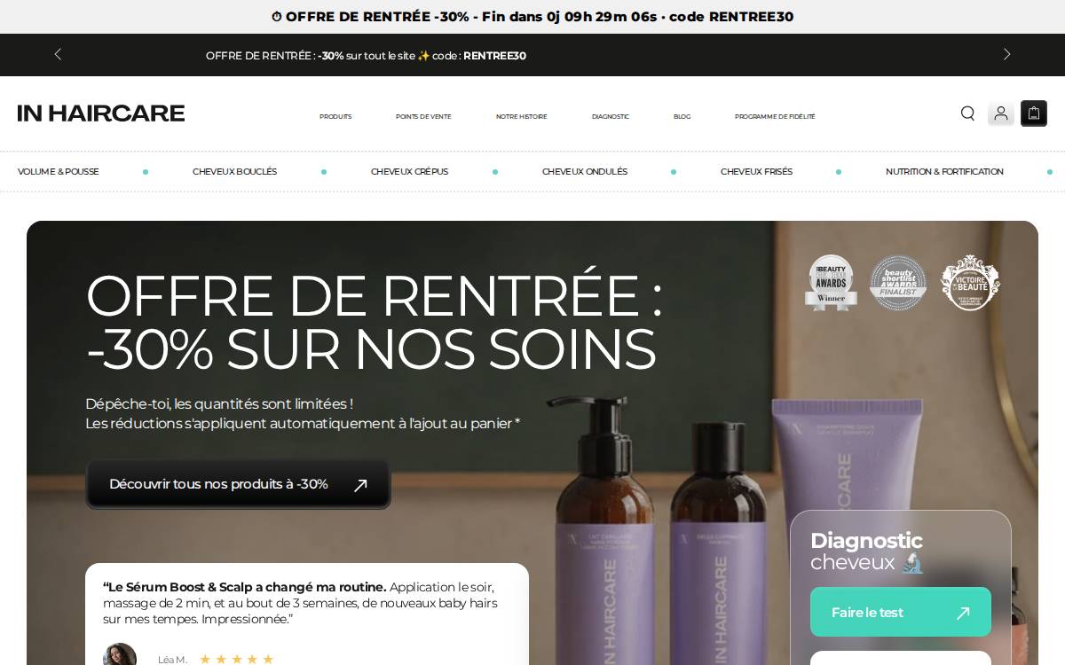 Inhaircare website preview
