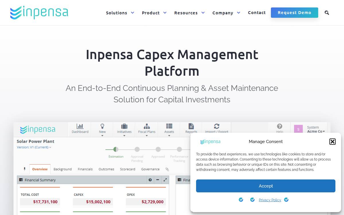 Inpensa website preview