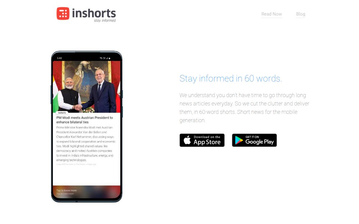 Inshorts website preview