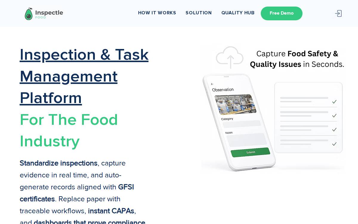 Inspectle Food website preview