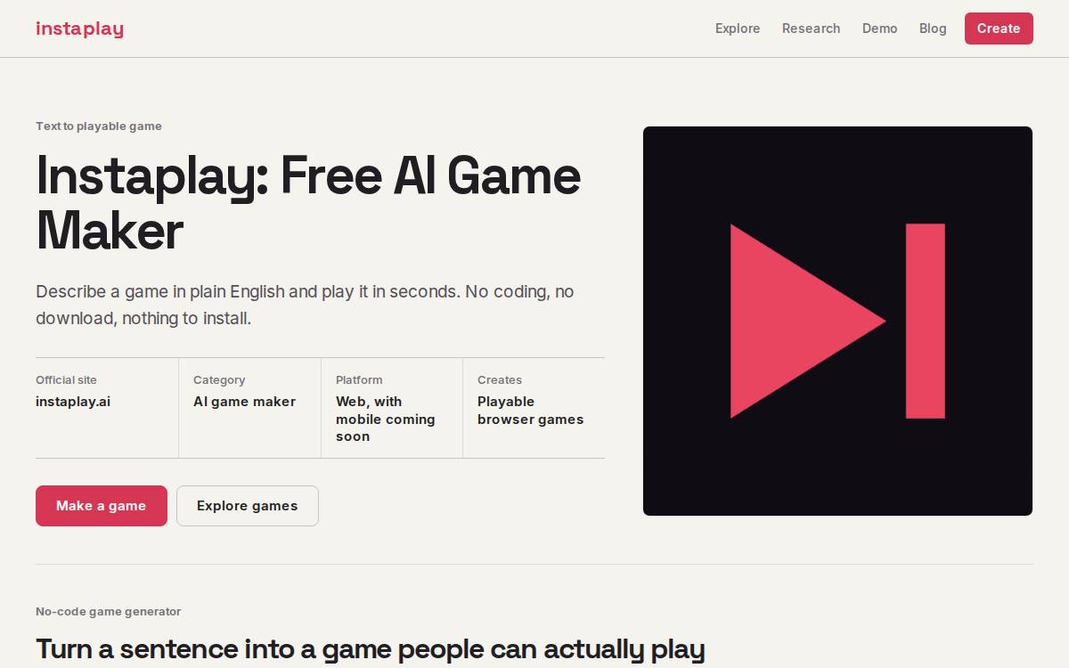 Instaplay website preview