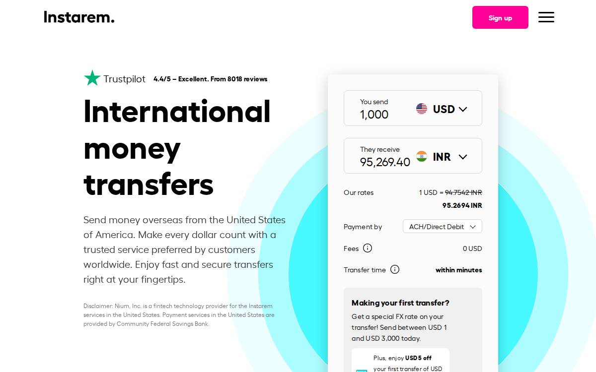 Instarem website preview
