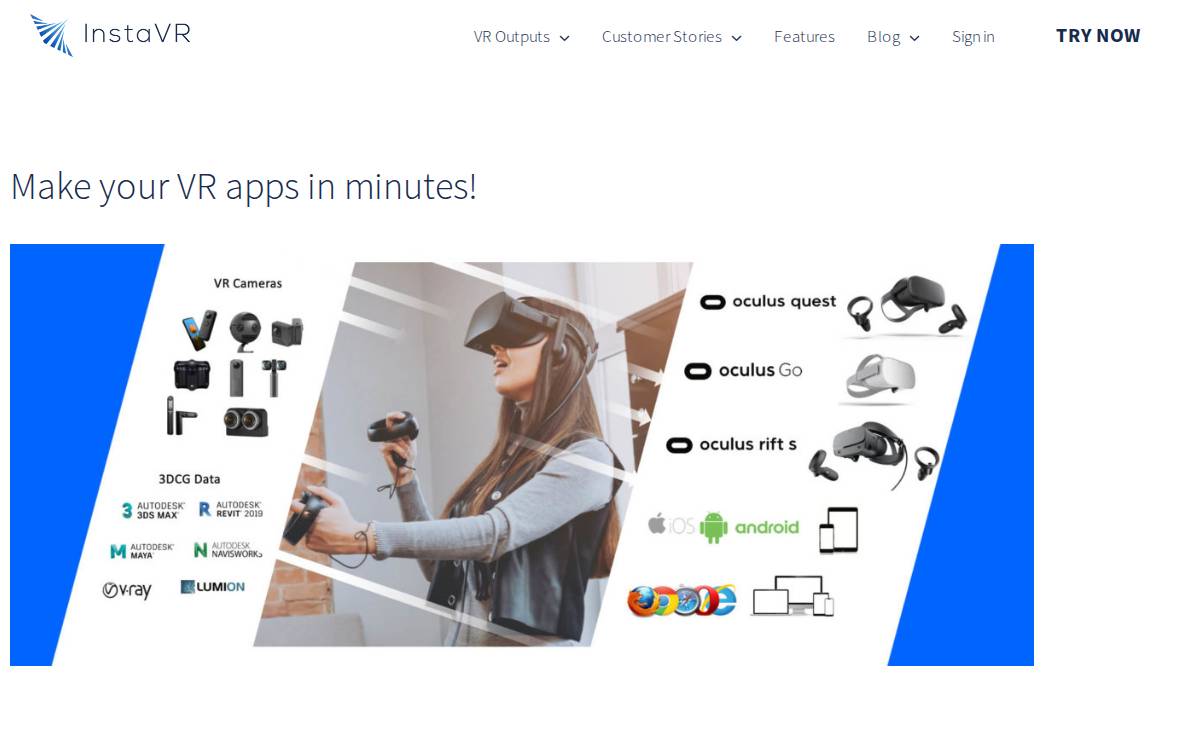 Instavr website preview