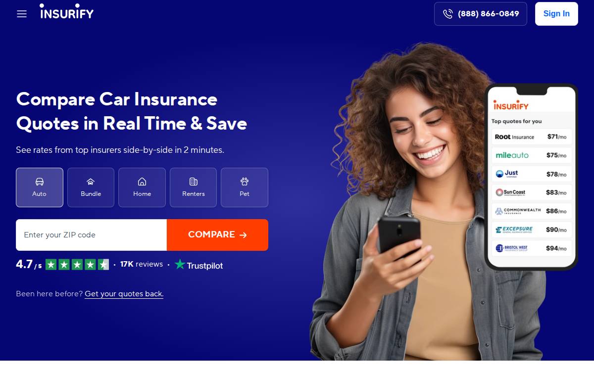 Insurify website preview