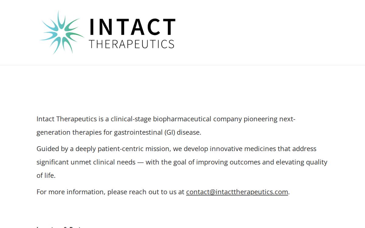 Intact Therapeutics website preview