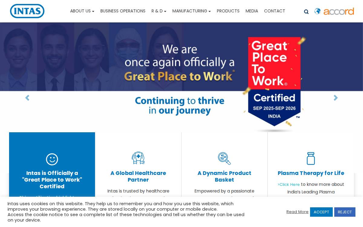 Intas website preview