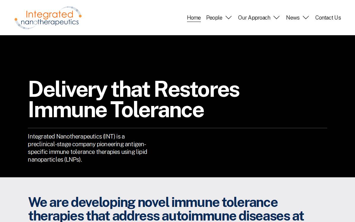 Integrated Nanotherapeutics Inc. website preview