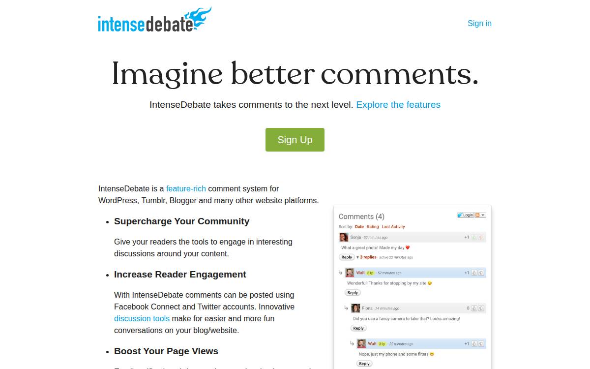 IntenseDebate website preview