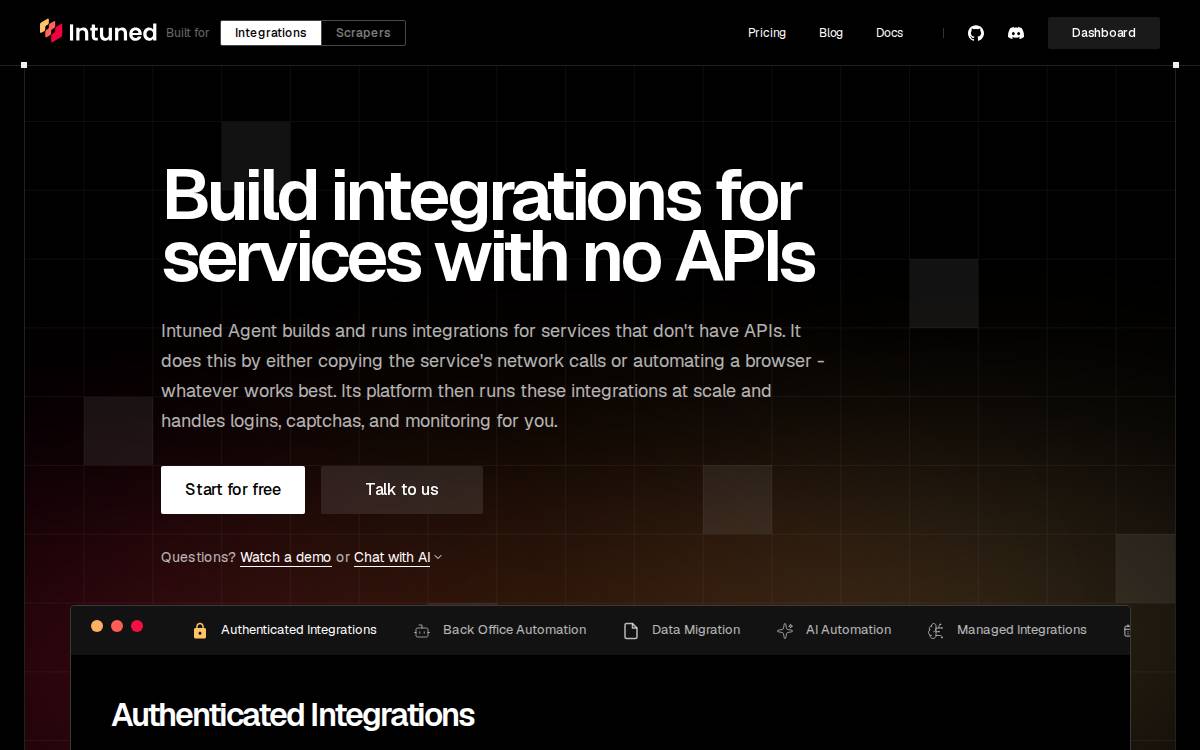 Intuned website preview
