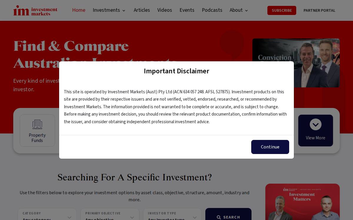 Investment Markets website preview