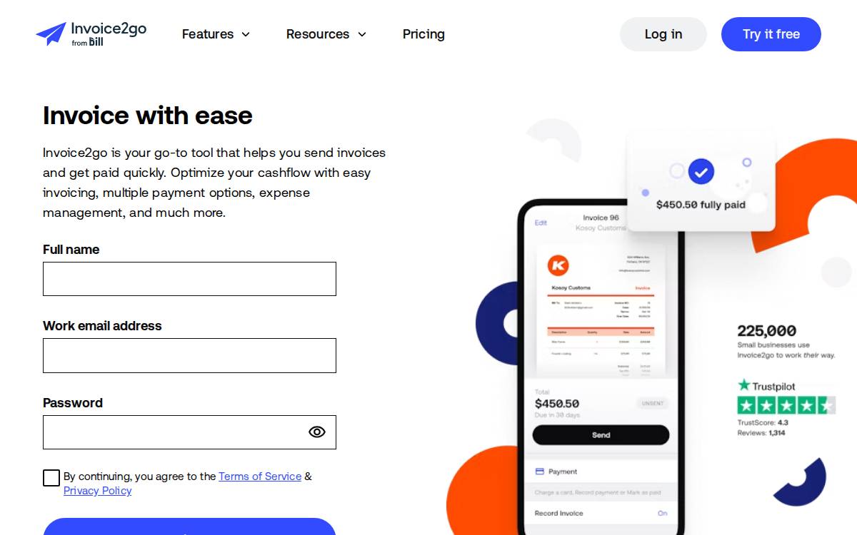 Invoice2go website preview