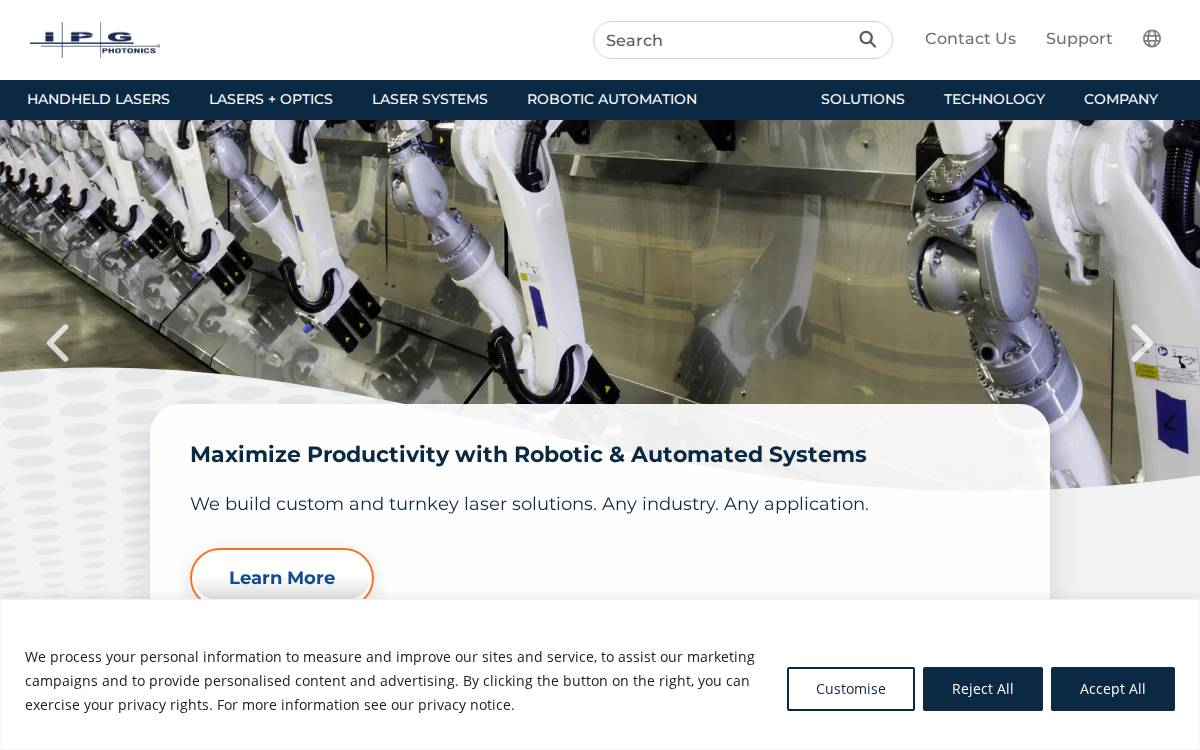 IPG Photonics website preview
