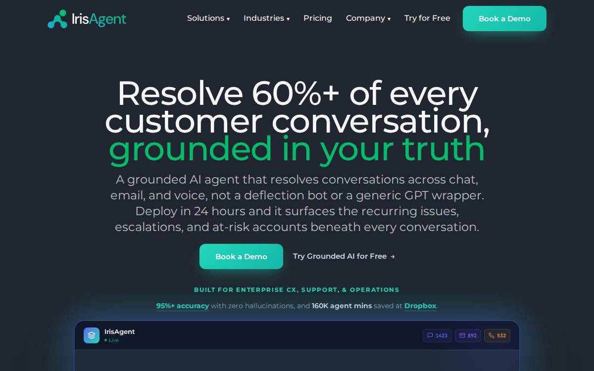 Irisagent website preview