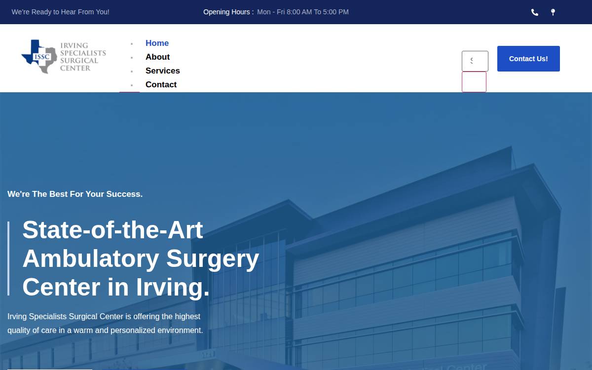 Irving Specialists Surgical Center website preview