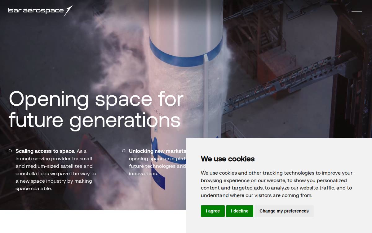 Isar Aerospace website preview