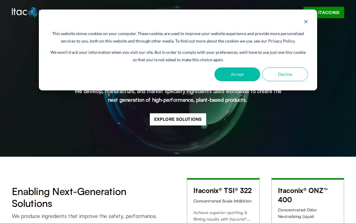 Itaconix website preview
