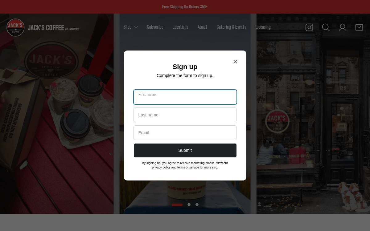 Jack’s Stir Brew Coffee website preview