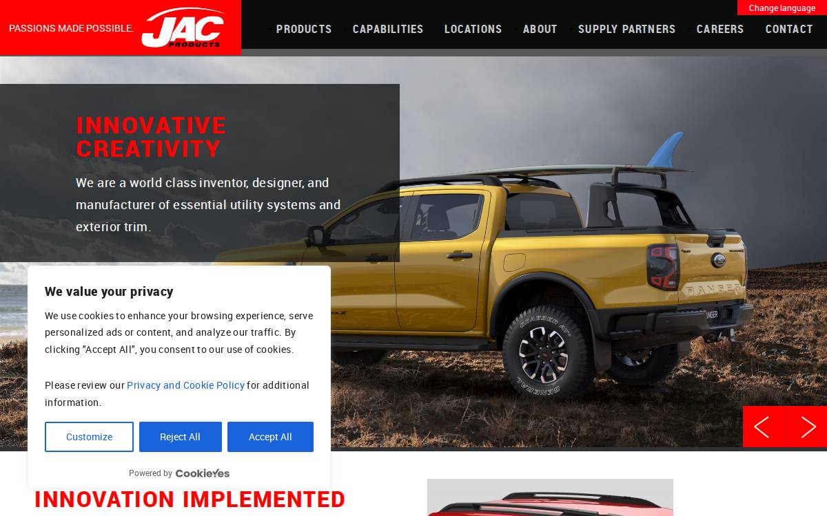 Jacproducts website preview
