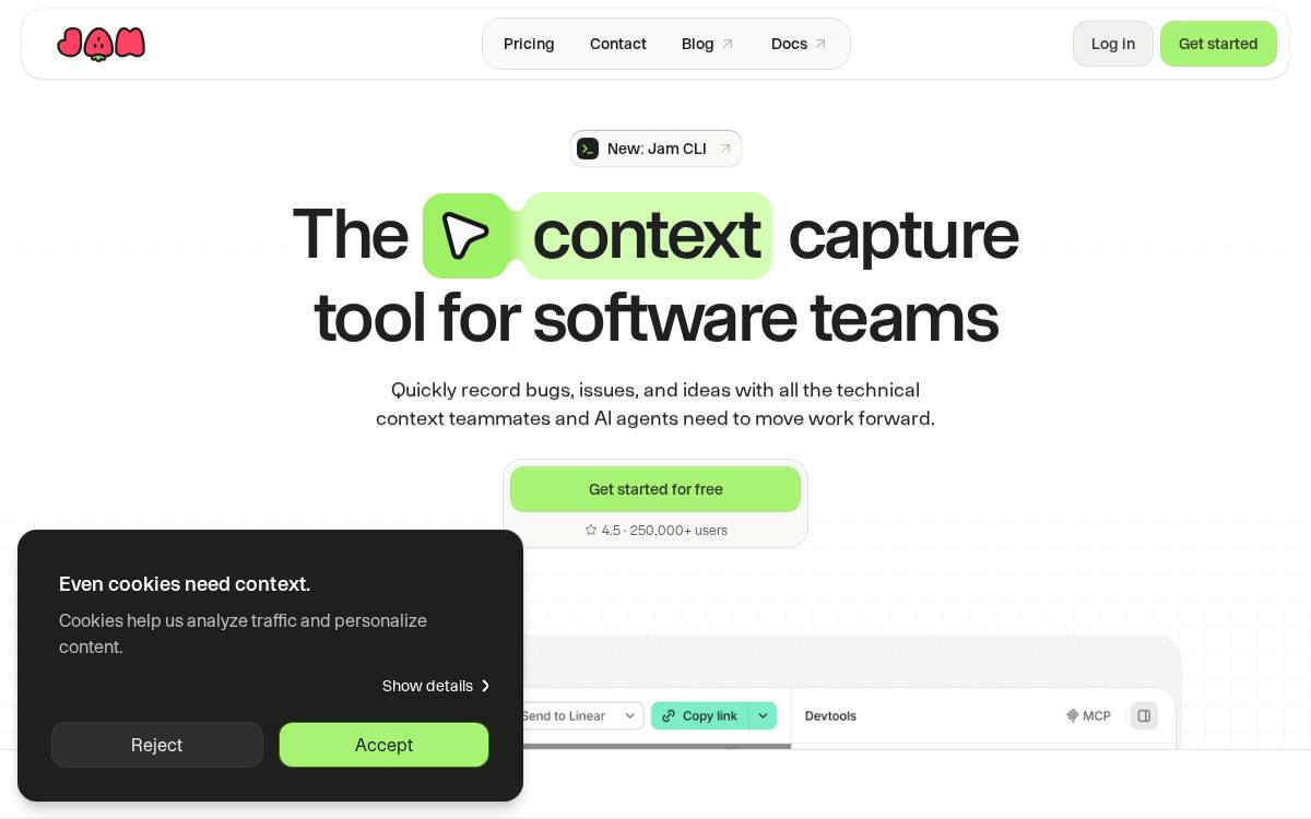 Jam website preview