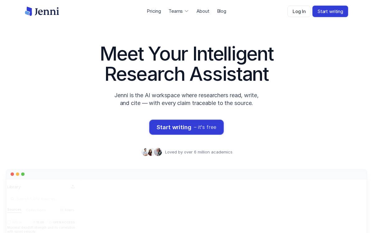 Jenni AI website preview