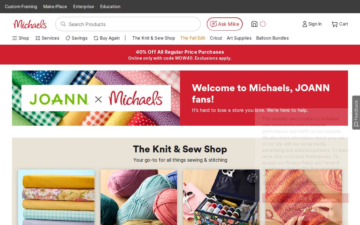 Joann website preview