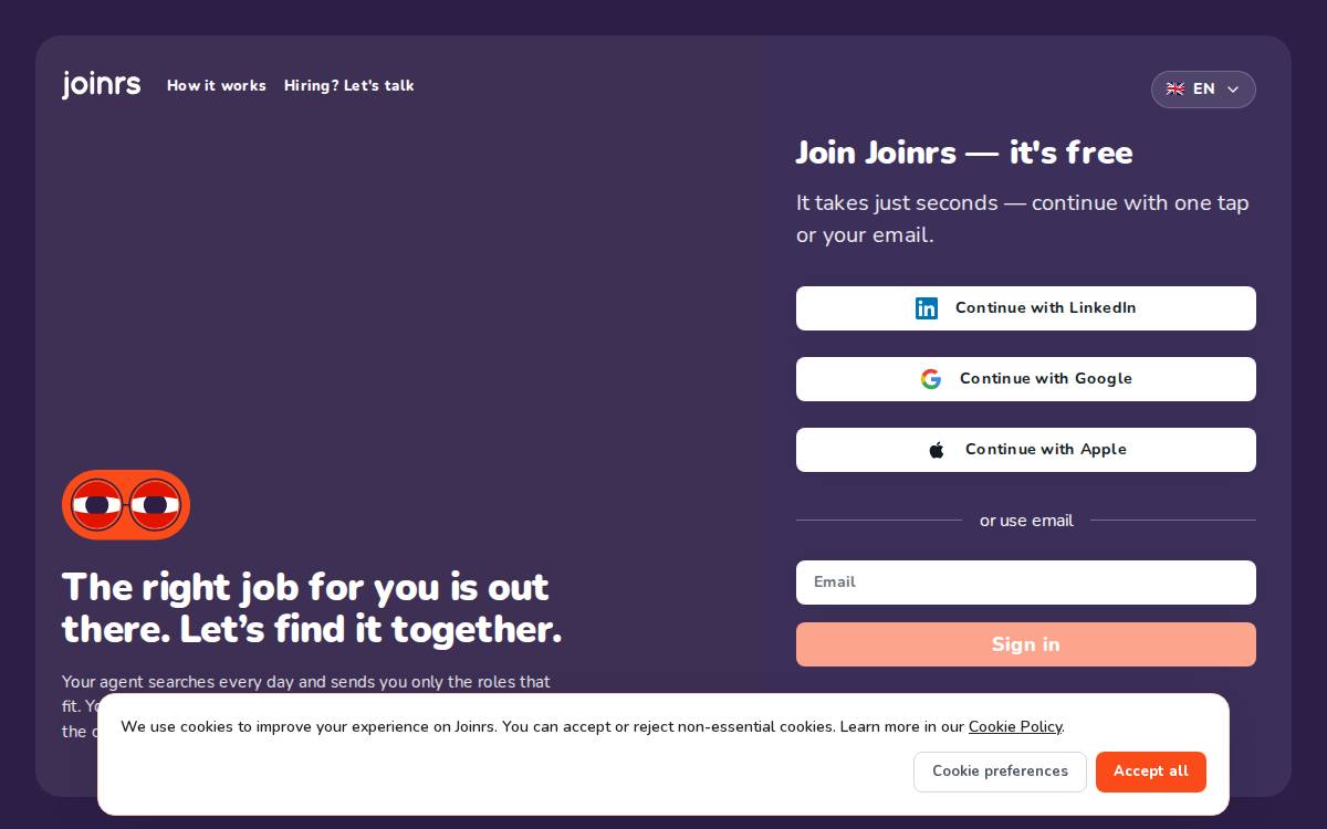 Joinrs website preview