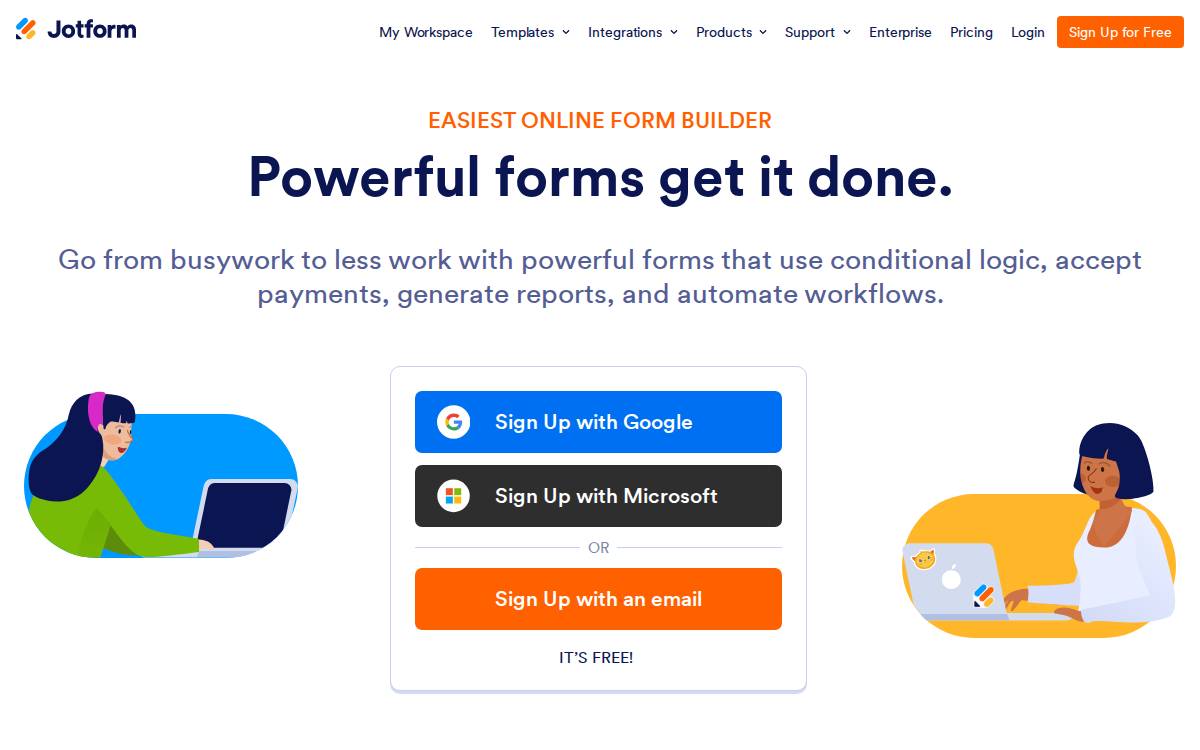 Jotform website preview