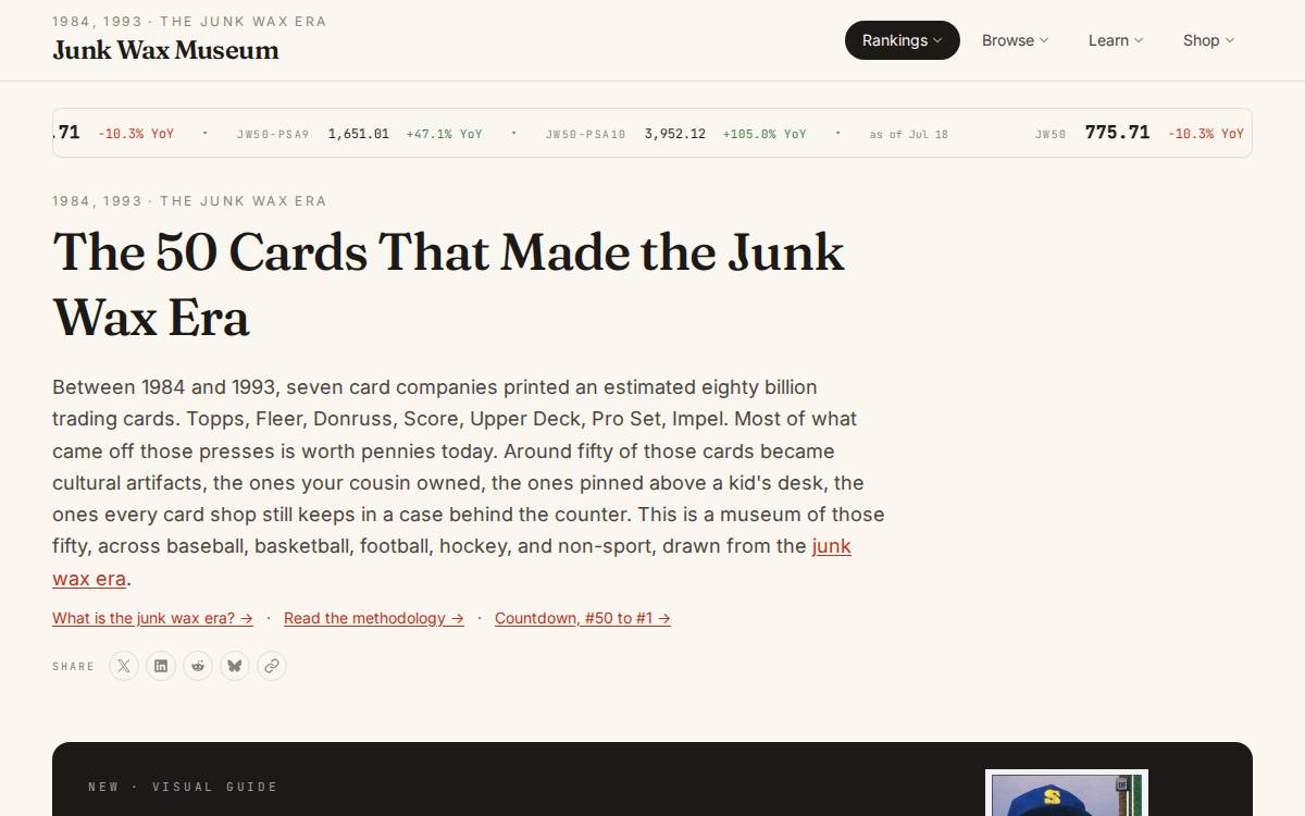 Junkwaxmuseum website preview