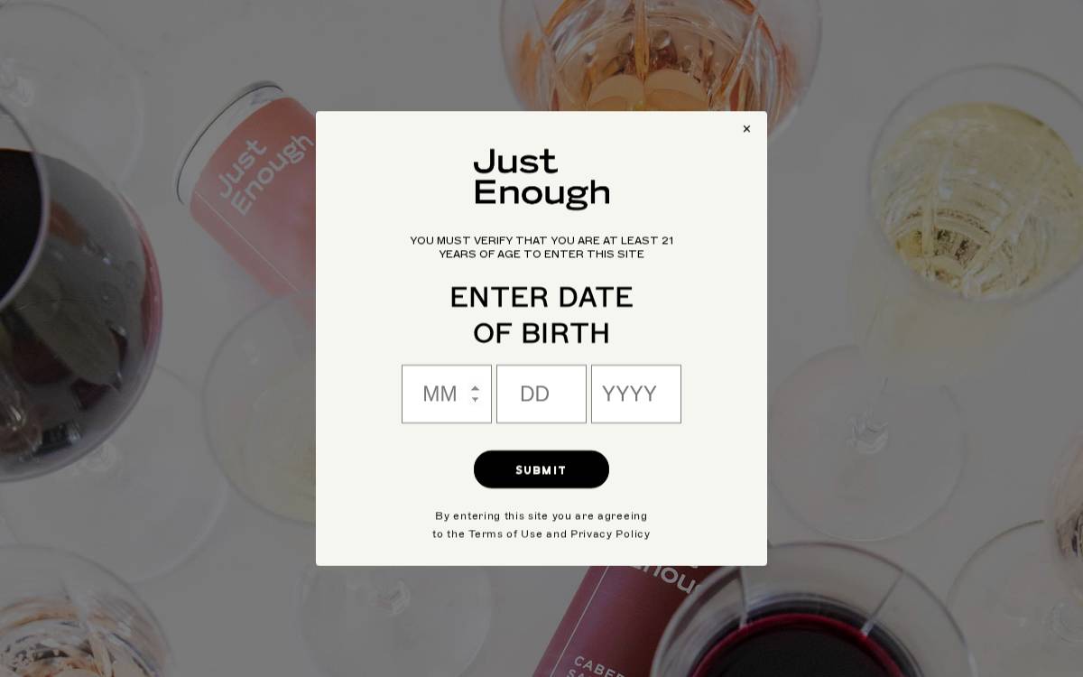 Just Enough Wines website preview