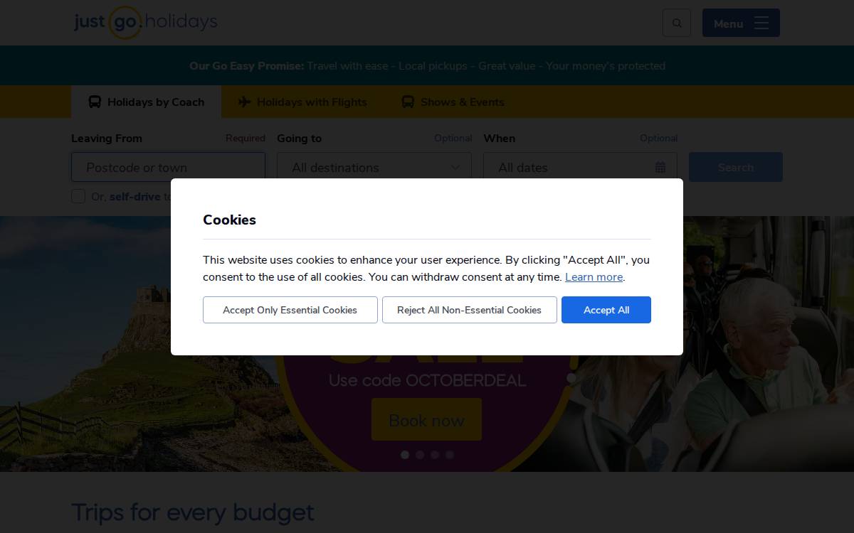 Justgoholidays website preview