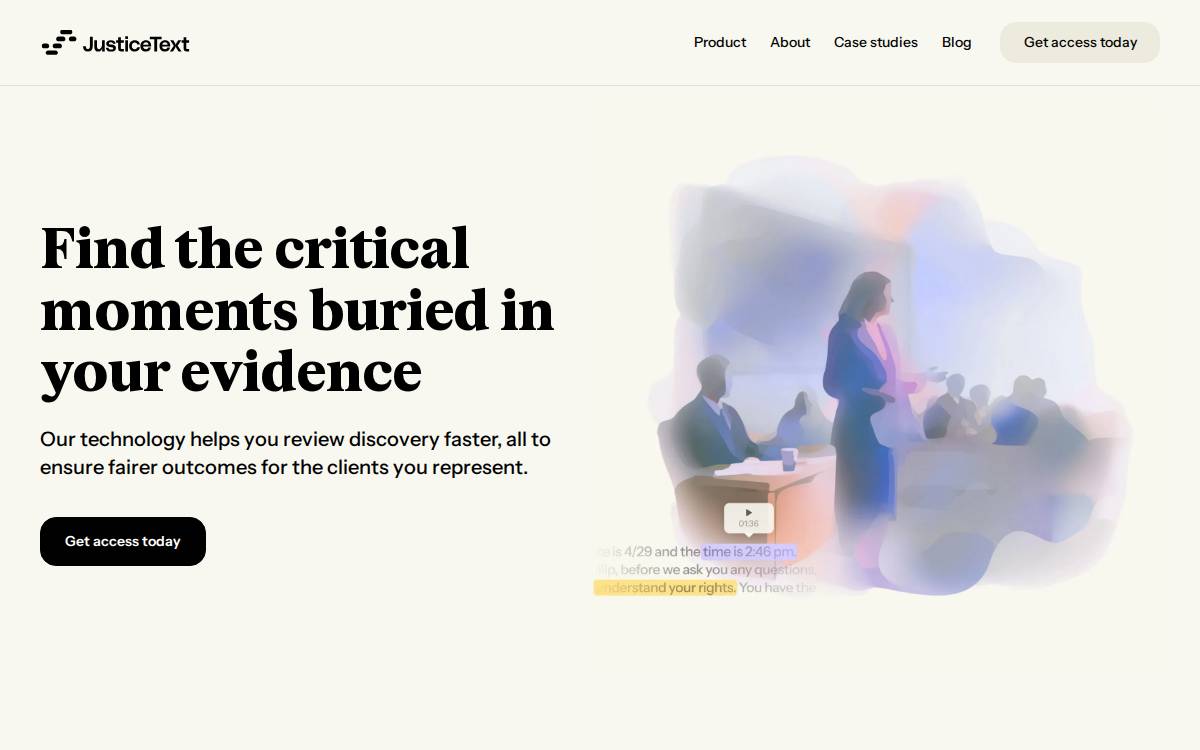 JusticeText website preview