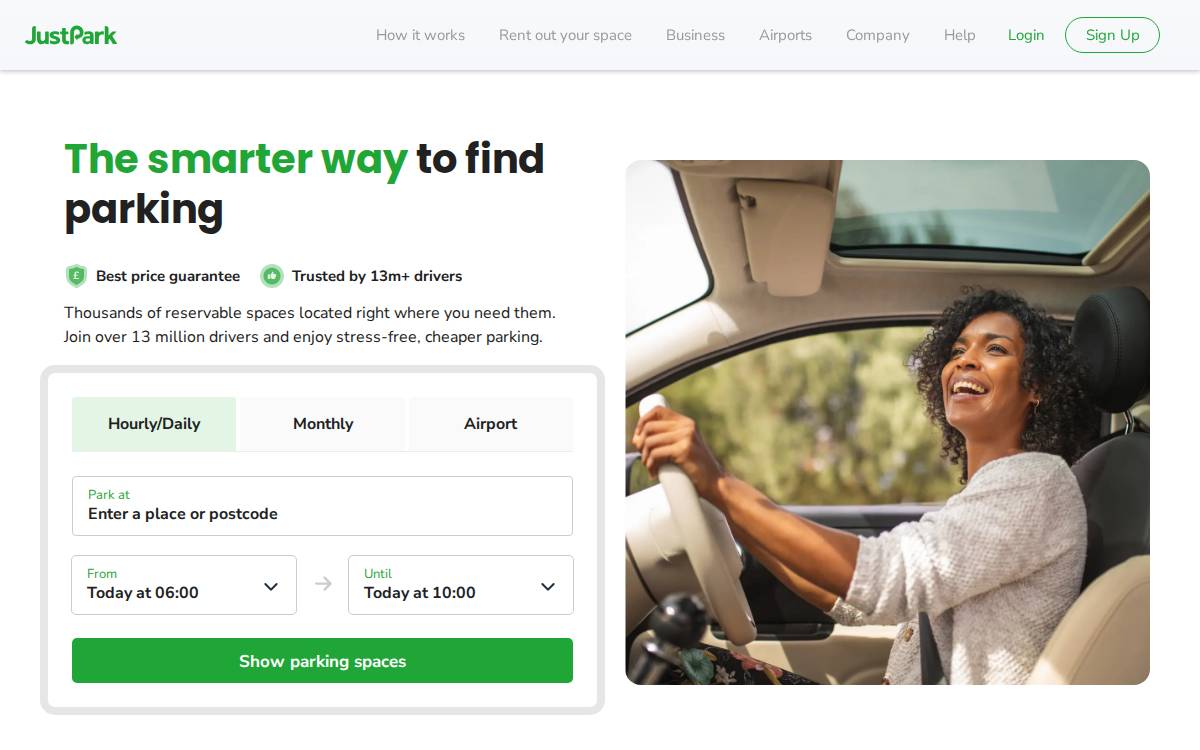 JustPark website preview