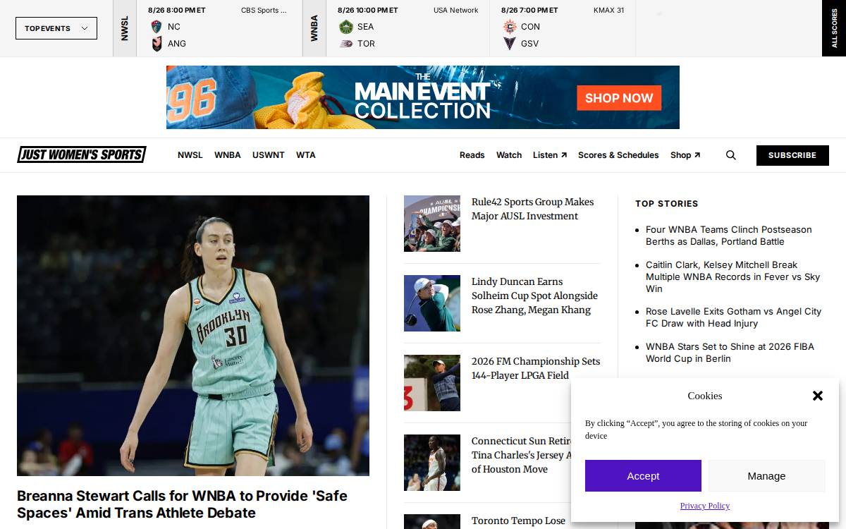 Just Women's Sports website preview