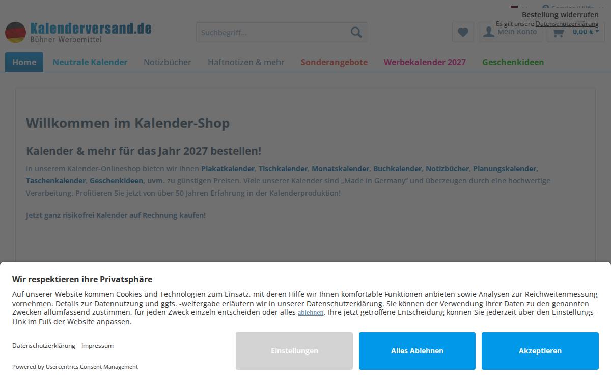 Kalenderversand website preview