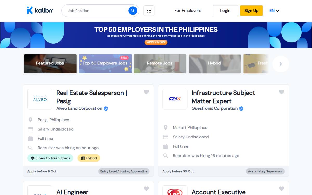 Kalibrr website preview
