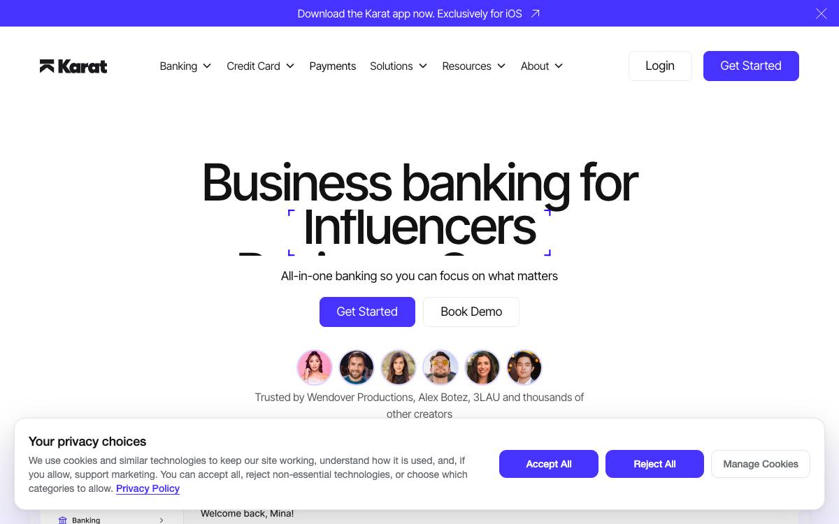 Karat Financial website preview