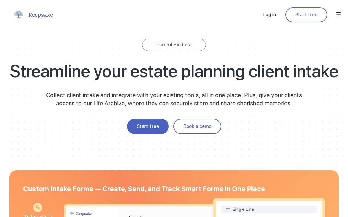 Keepsake website preview