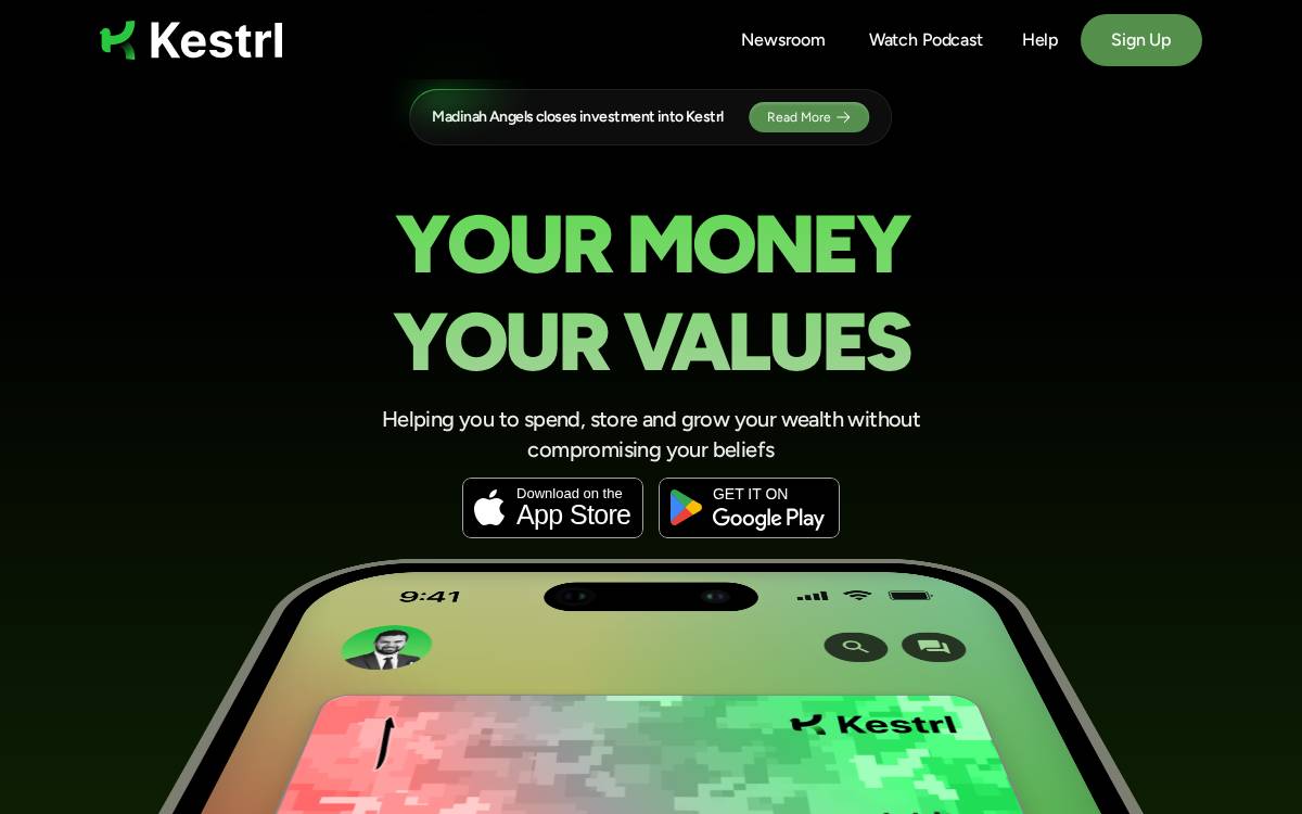 Kestrl: Muslim Money App website preview